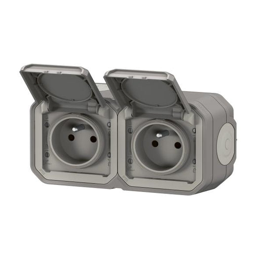LEGRAND - Prise de courant 2x2P+T horizontale plexo complet saillie gris - Réf. Fab.: 069768L