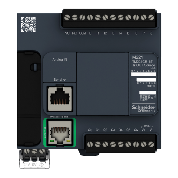 Schneider Electric - Modicon M221, contrôleur 16E/S PNP, port Ethernet+série, 24VCC - Réf. Fab.: TM221CE16T