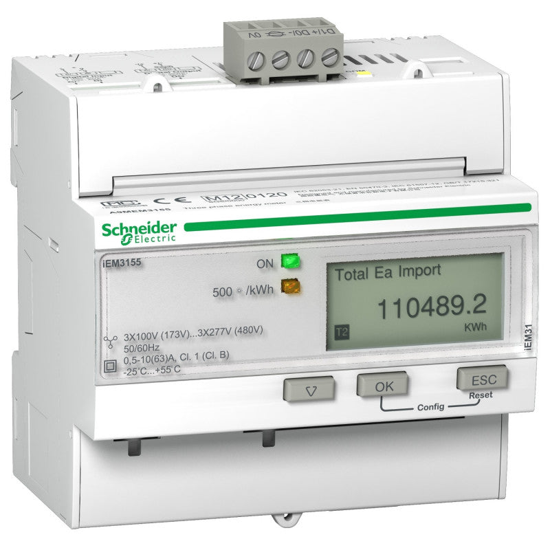 Schneider - Compteur électrique 63A - 1P | 1P+N | 3P+N - LCD - Avec option double tarif - MID - Acti 9 - Réf. fab.: A9MEM3155