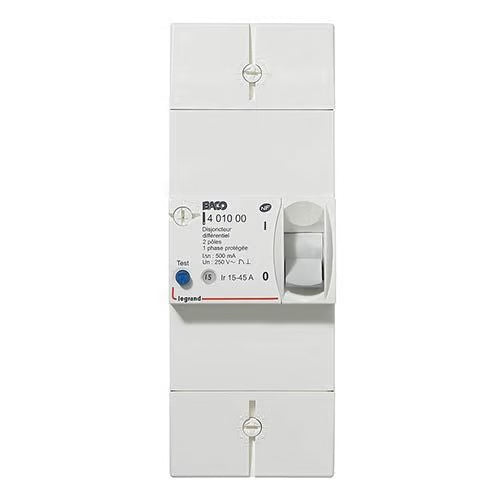 Legrand - Disjoncteur de branchement Enedis bipolaire différentiel 500mA instantané - 45A - Réf. fab.: 401000