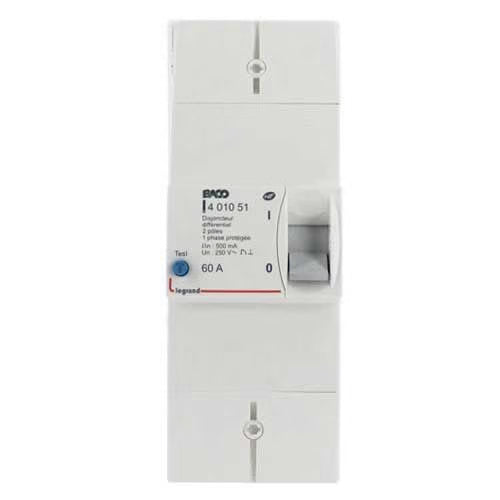 Legrand - Disjoncteur branchement Enedis bipolaire différentiel 500mA 60A non réglable - Réf. fab.: 401051