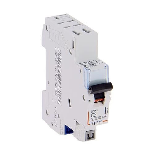 LEGRAND DNX3 - Disjoncteur phase+neutre dnx³4500 6ka arrivée et sortie borne automatique - 1P+N 230V~ 2A courbe c - 1 module - Réf. fab.:406780