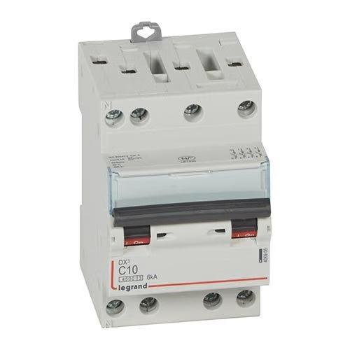 Legrand - Disjoncteur DX34500 6kA bornes à vis 4P 400V~ 10A courbe C - 3 modules - Réf. fab.: 406908