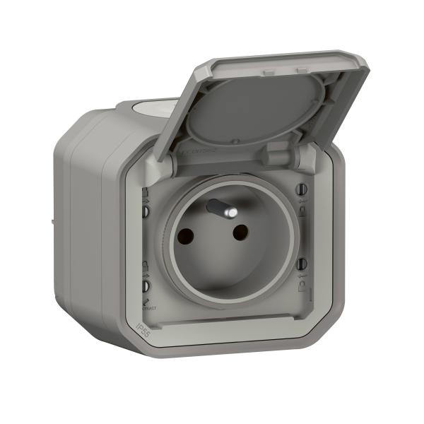 LEGRAND - 2P+E surface-mounted Plexo complete socket - Gray - Mfr. Ref: 069731L