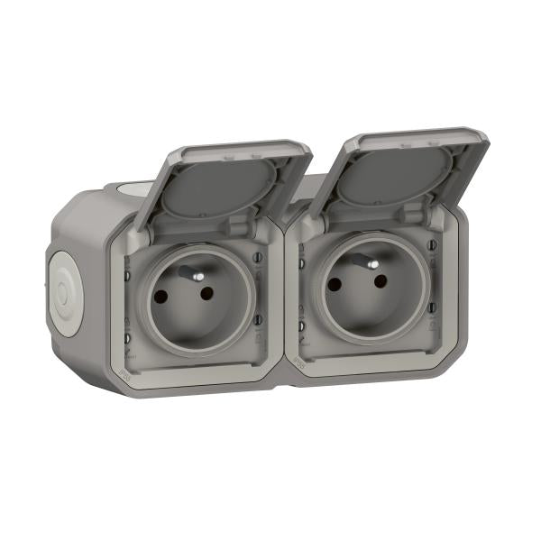 LEGRAND - Prise de courant 2x2P+T horizontale plexo complet saillie gris - Réf. Fab.: 069768L
