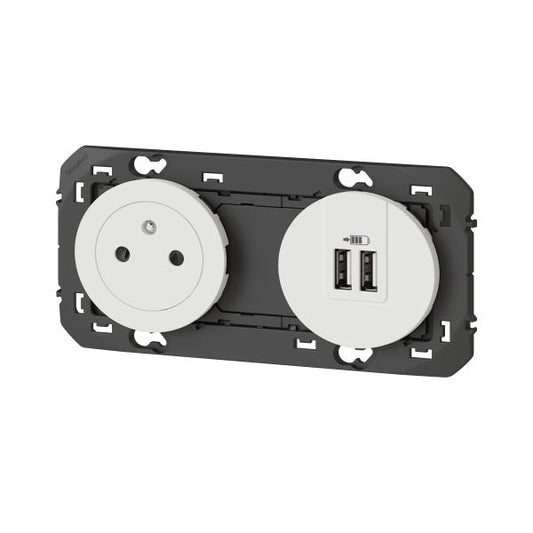 LEGRAND - Prise 2P+T Surface + Prises 2 USB Type-A dooxie 3A précâblés finition blanc - Réf. Fab.: 600342