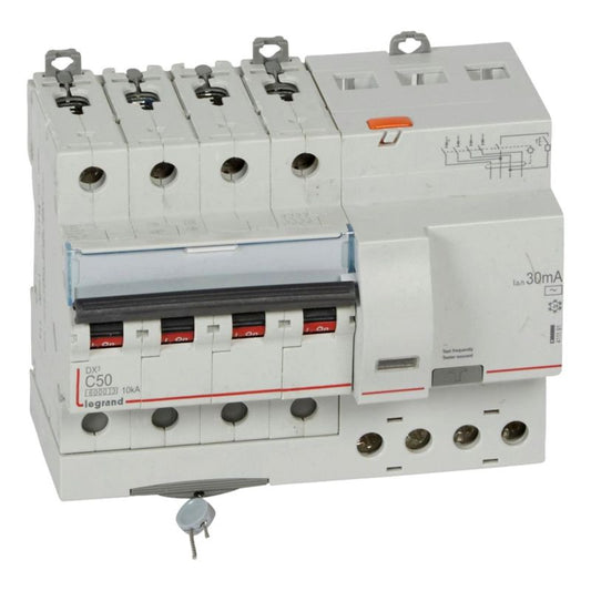 Legrand - Disj. diff monobloc DX36000 10kA arrivée haut/départ bas vis 4P 50A typeAC 30mA - Réf. fab.: 411191