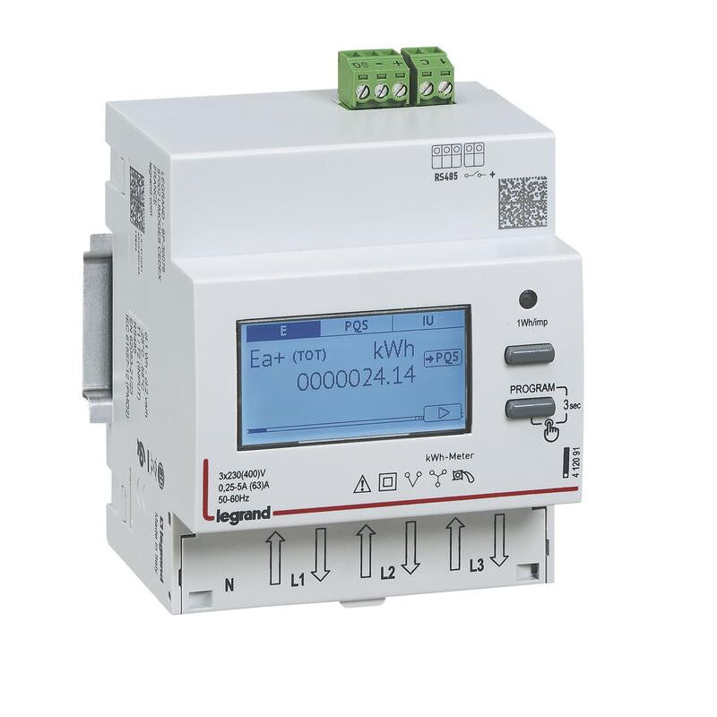 Legrand - Compteur électrique 63A - 3P+N - écran LCD - Avec option double tarif - Certifié MID - EMDX3 - Réf. Fab.: 412093