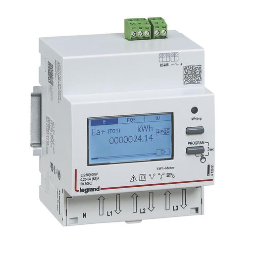 Legrand - Compteur électrique 63A - 3P+N - écran LCD - Avec option double tarif - Certifié MID - EMDX3 - Réf. Fab.: 412093