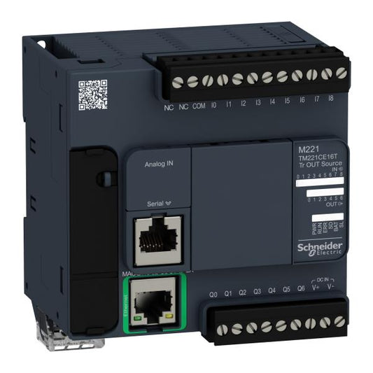 Schneider Electric - Modicon M221, contrôleur 16E/S PNP, port Ethernet+série, 24VCC - Réf. Fab.: TM221CE16T
