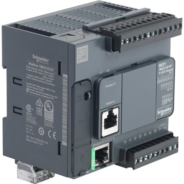 Schneider Electric - Modicon M221, contrôleur 16E/S PNP, port Ethernet+série, 24VCC - Réf. Fab.: TM221CE16T