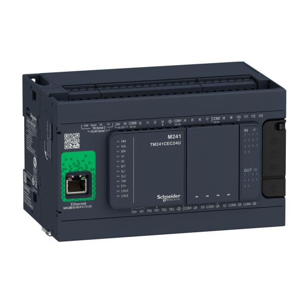Schneider Electric - Modicon M241, contrôleur 24E/S PNP+relais, ports Ethernet+2 série, 100/240VCA - Réf. Fab.: TM241CE24R
