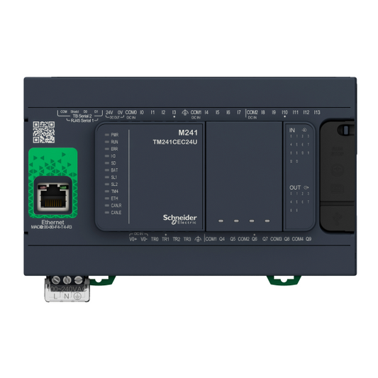 Schneider Electric - Modicon M241, contrôleur 24E/S PNP+relais, ports Ethernet+2 série, 100/240VCA - Réf. Fab.: TM241CE24R