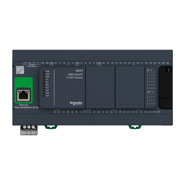 Schneider Electric - Modicon M241, 40 I/O PNP controller, Ethernet+2 serial ports, 24VDC - Mfr. Part No.: TM241CE40T