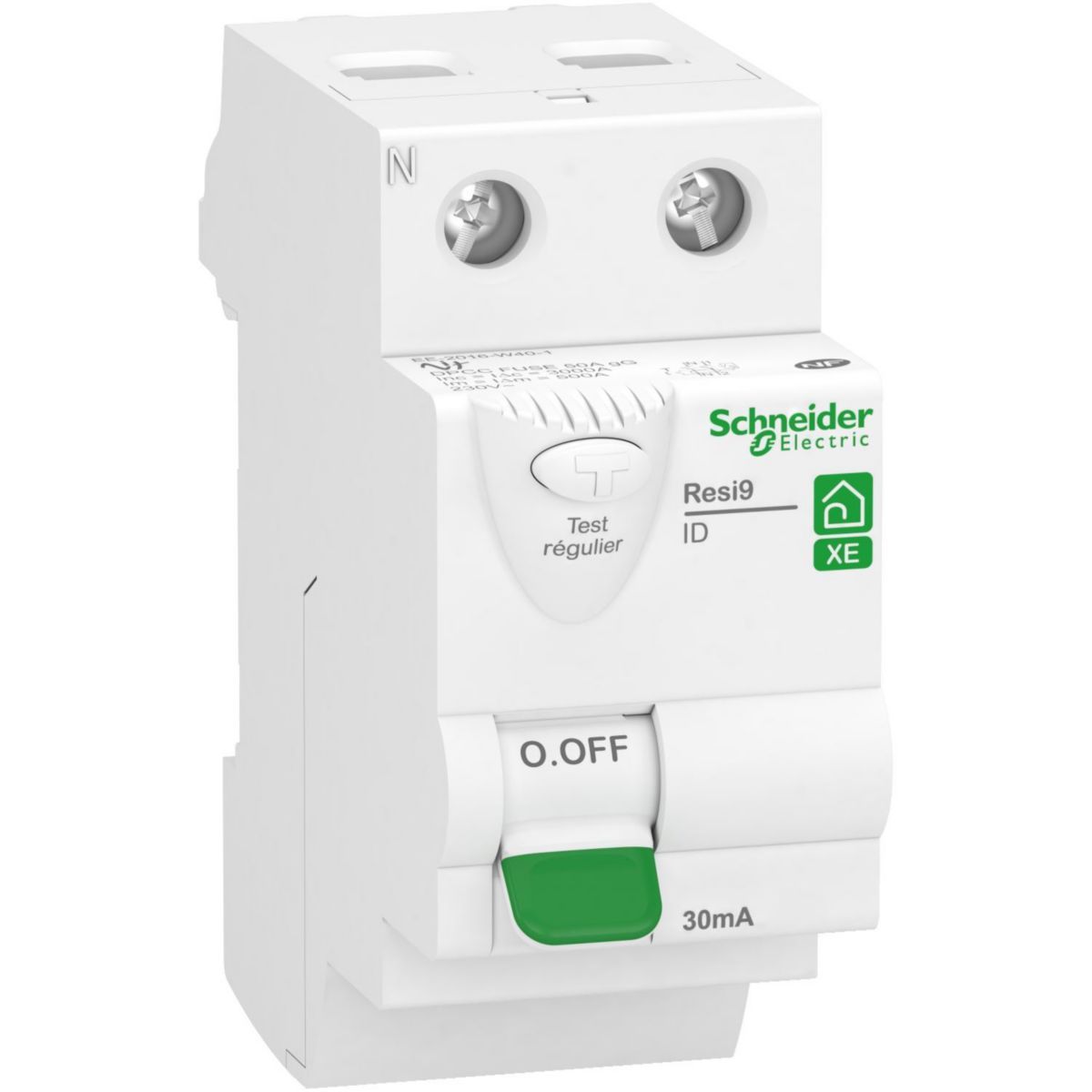 Schneider Electric - Resi9 XE - interrupteur différentiel - 2P - 63A - 30mA - Type A - embrochable - Réf. fab.: R9ERA263