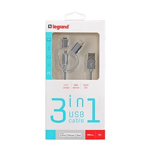 Legrand - Cordon USB Type-A vers micro USB , USB C et Lightning -  - Réf. fab.: 050693