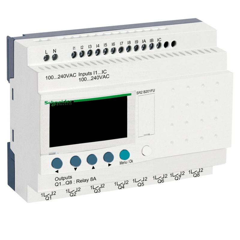 Schneider Electric - Zelio Logic - Compact smart relay - 20 I/O 100..240VAC - clock - display - Mfg. Ref.: SR2B201FU