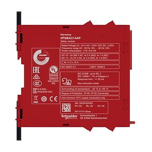 Schneider Electric - Harmony XPSU-Module de sécurité-Estop protection, 24 VDC- pas entrée-à vis - Réf. Fab.: XPSBAC14AP