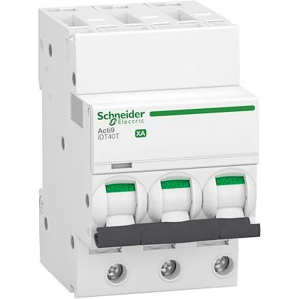 Schneider Electric - Acti9 iDT40T XA - Disjoncteur modulaire - auto/vis - 3P - 40A - C - 4500A/6kA - Réf. fab.: A9PA2340