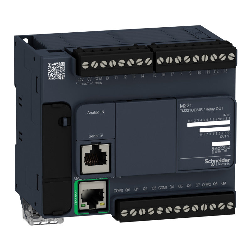 Schneider Electric - Modicon M221, 24 I/O PNP controller, Ethernet+serial port, 24VDC - Mfr. Ref: TM221CE24T