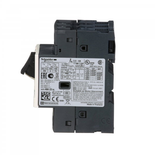 Schneider - TeSys GV2ME - Motor circuit breaker - 2.5..4A - 3P 3D - thermal-magnetic trip unit - Mfr. Ref.: GV2ME08