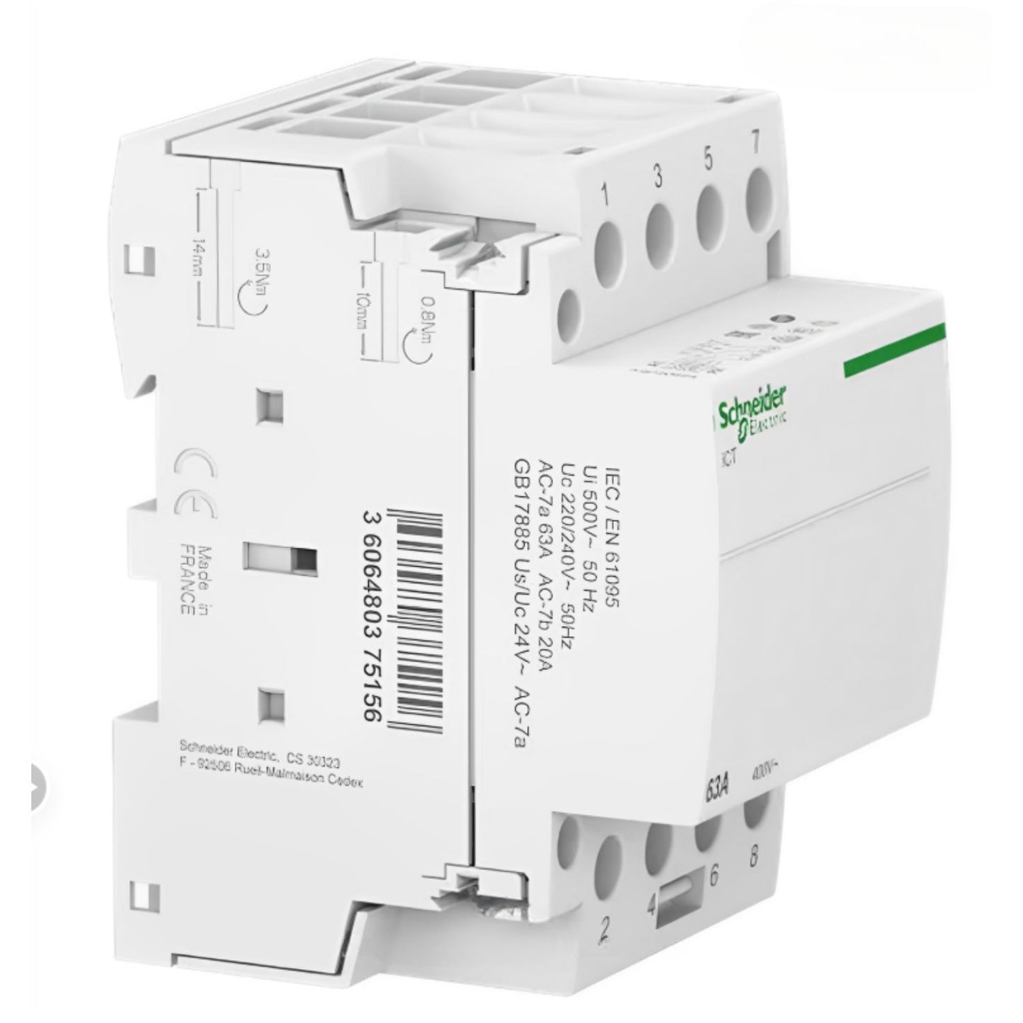 Schneider Electric - Acti9 iCT - Contactor, add-on auxiliary - 3P - 63A - 3NO - 220/240VAC - 50Hz - Manuf. ref.: A9C20863