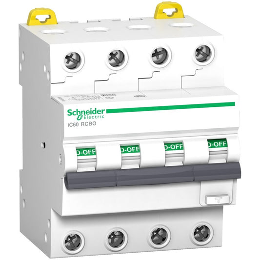 Schneider Electric - Acti9 iC60 RCBO - Disjoncteur diff. 400Vca - 4P 25A 300mA - CrbC - 6kA - Type AC - Réf. fab.: A9D55425