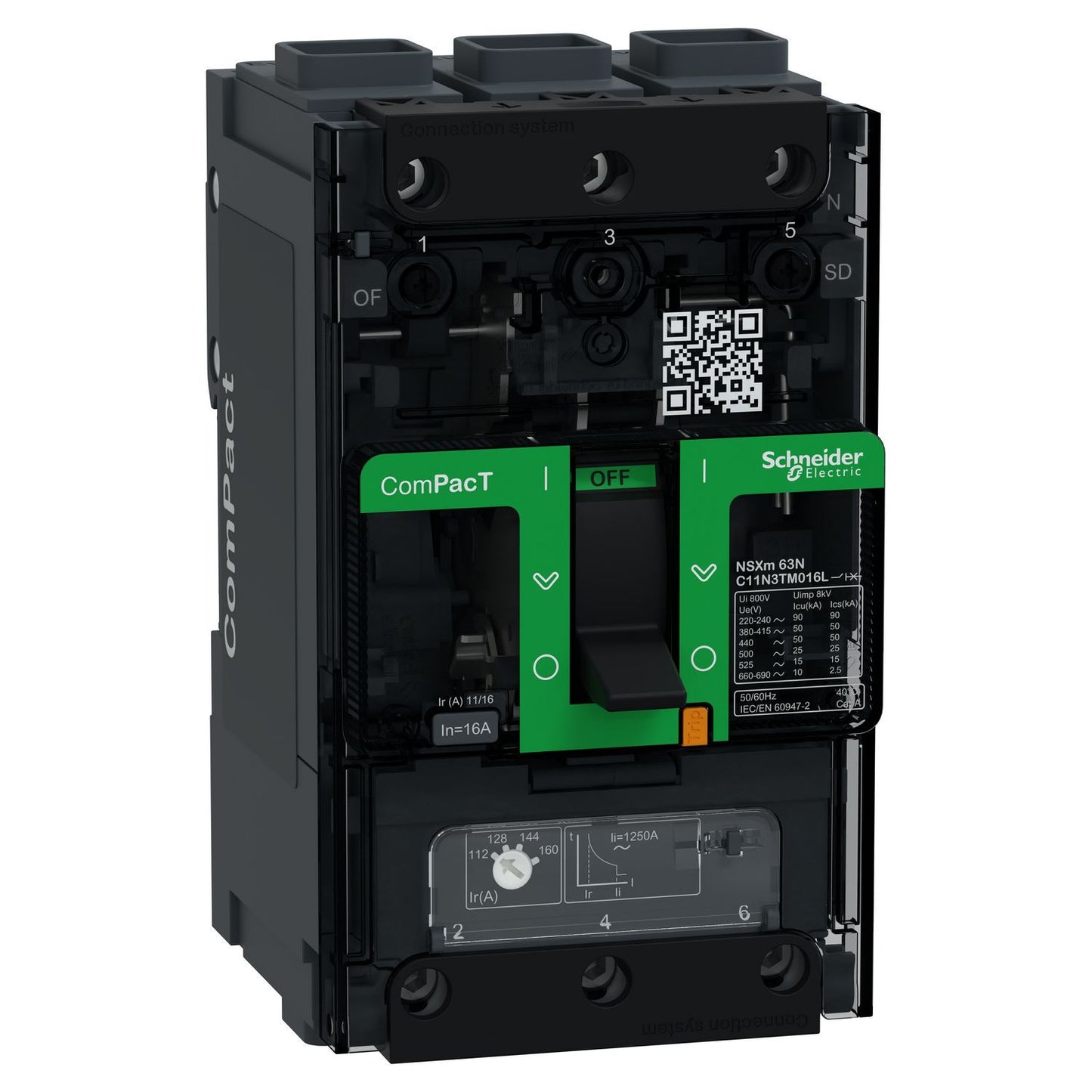 Schneider Electric - ComPacT NSXmE - disjoncteur - TM-D 16A - 3P3D - 16kA - borne EverLink - Réf.fab.: C11E3TM016L