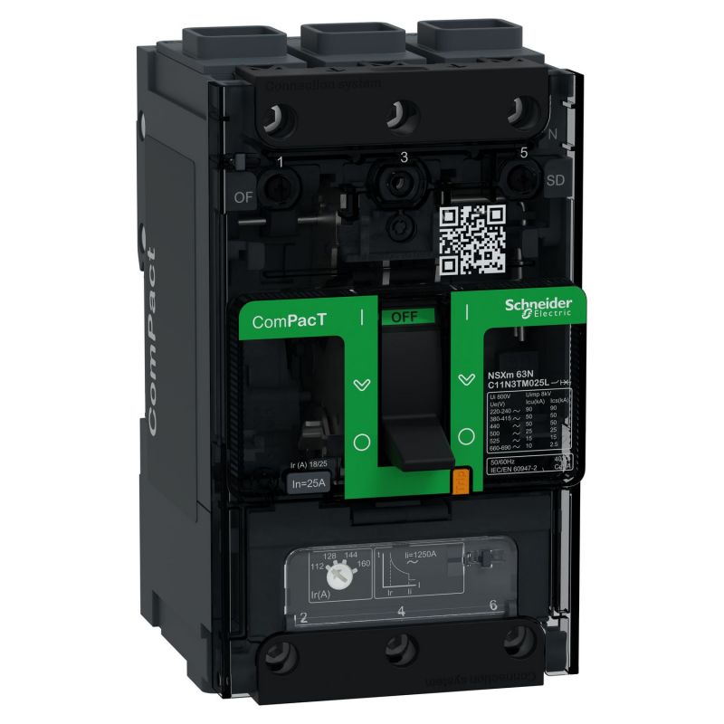 Schneider Electric - ComPacT NSXmE - circuit breaker - TM-D 25A - 3P3D - 16kA - EverLink terminal - Mfr. ref.: C11E3TM025L