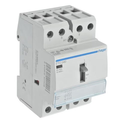 HAGER - Contacteur jour nuit triphasé 40A - 3NO - Bobine 230V - pour chauffe eau triphasé - Réf. fab.: ETC340