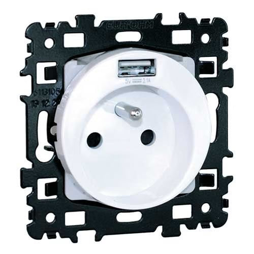 EUR'OHM - Square Prise de courant 2P+T + USB Type A blanc - Réf. Fab.: 60256