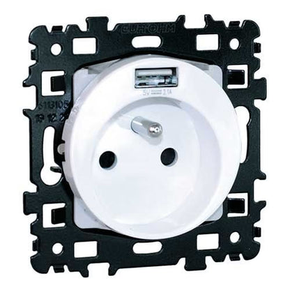 EUR'OHM - Square Prise de courant 2P+T + USB Type A blanc - Réf. Fab.: 60256