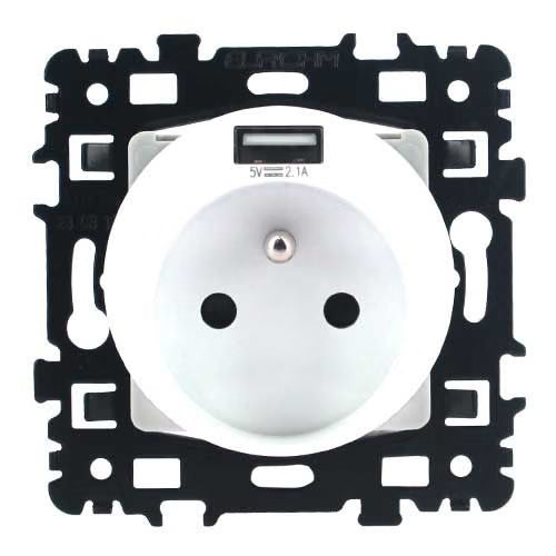 EUR'OHM - Square Prise de courant 2P+T + USB Type A blanc - Réf. Fab.: 60256
