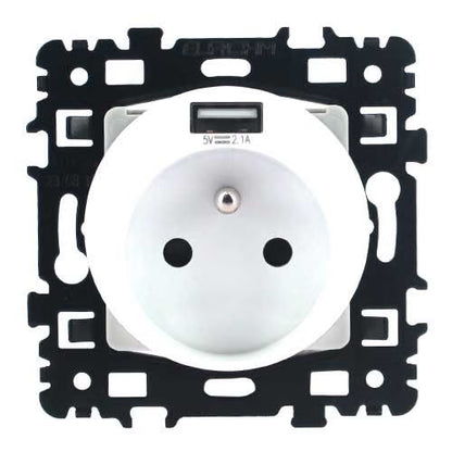EUR'OHM - Square Prise de courant 2P+T + USB Type A blanc - Réf. Fab.: 60256