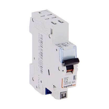 LEGRAND DNX3 -  Disjoncteur phase+neutre dnx³4500 6ka arrivée et sortie borne automatique - 1P+N 230V~ 2A courbe c - 1 module - Réf. fab.:406780