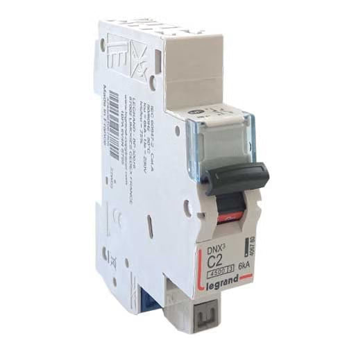 LEGRAND DNX3 -  Disjoncteur phase+neutre dnx³4500 6ka arrivée et sortie borne automatique - 1P+N 230V~ 2A courbe c - 1 module - Réf. fab.:406780