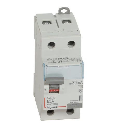 Legrand - Interrupteur différentiel DX3-ID haut/bas vis - 2P 230V~ 63A typeAC 30mA - 2 mod - Réf. fab.: 411506