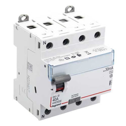 Legrand - Interrupteur différentiel DX3-ID haut/bas vis - 4P 400V~ 40A typeAC 30mA - 4 mod - Réf. fab.: 411661