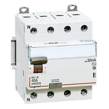 Legrand - Interrupteur différentiel DX3-ID haut/bas vis - 4P 400V~ 40A typeAC 30mA - 4 mod - Réf. fab.: 411661