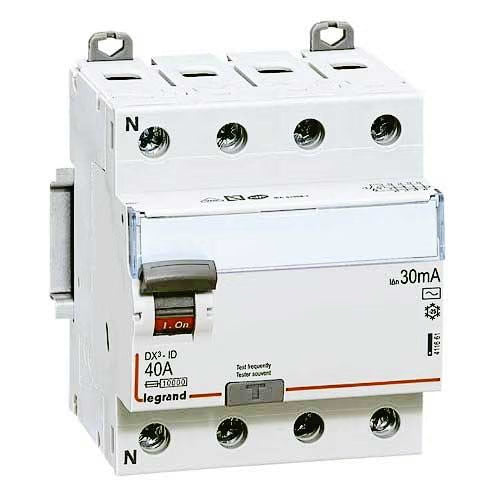 Legrand - Interrupteur différentiel DX3-ID haut/bas vis - 4P 400V~ 40A typeAC 30mA - 4 mod - Réf. fab.: 411661