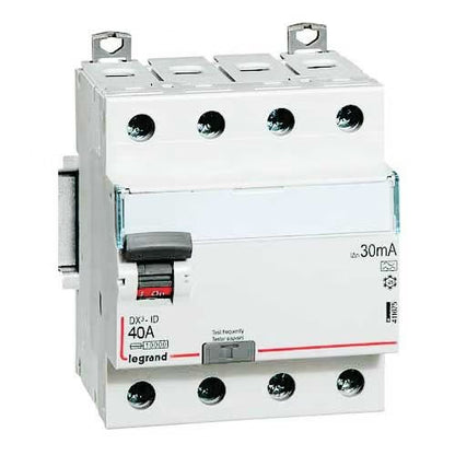 Legrand - Interrupteur différentiel DX3-ID haut/bas vis - 4P 400V~ 40A typeA 30mA - 4 mod - Réf. fab.: 411675