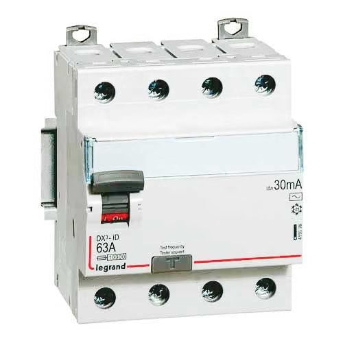 Legrand - Interrupteur différentiel DX3-ID haut/bas vis - 4P 400V~ 63A typeA 30mA - 4 mod - Réf. fab.: 411676