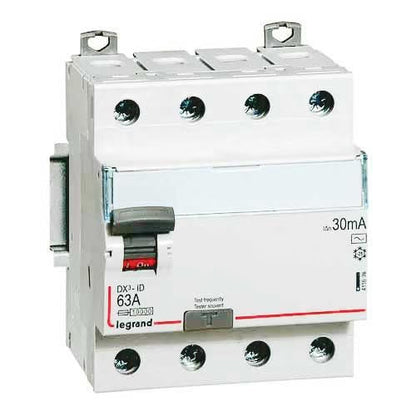 Legrand - Interrupteur différentiel DX3-ID haut/bas vis - 4P 400V~ 63A typeA 30mA - 4 mod - Réf. fab.: 411676