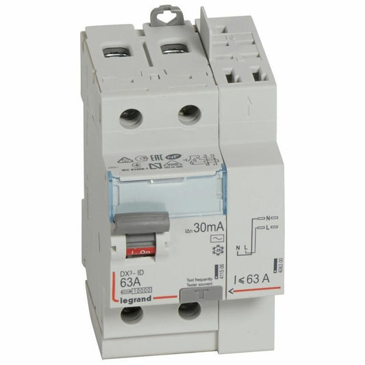 Legrand - Interrupteur différentiel DX3 2P 63A type AC 30mA arrivée haute + départ haut - 3 modules - Réf. Fab.: 411633