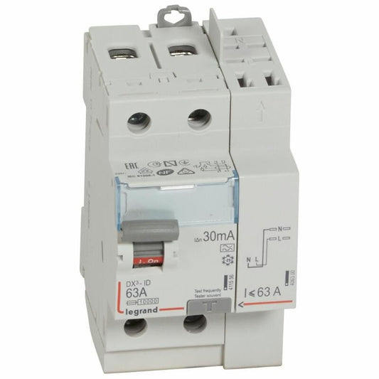 Legrand - Interrupteur différentiel DX3 2P 63A type A 30mA arrivée haute + départ haut - 3 modules - Réf. fab.: 411639