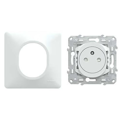 Schneider Electric - Ovalis - prise 2P+T affleurante - 16A - bornes auto - Blanc - griffes - plaque - Réf. Fab.: S321052
