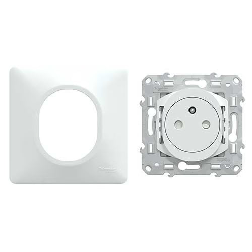 Schneider Electric - Ovalis - prise 2P+T affleurante - 16A - bornes auto - Blanc - griffes - plaque - Réf. Fab.: S321052