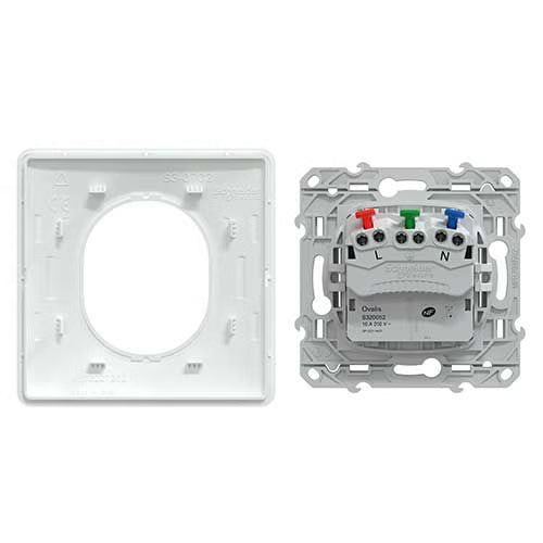 Schneider Electric - Ovalis - prise 2P+T affleurante - 16A - bornes auto - Blanc - griffes - plaque - Réf. Fab.: S321052