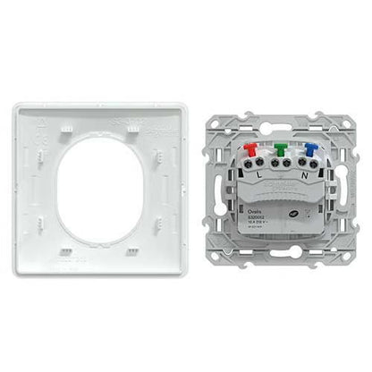 Schneider Electric - Ovalis - prise 2P+T affleurante - 16A - bornes auto - Blanc - griffes - plaque - Réf. Fab.: S321052