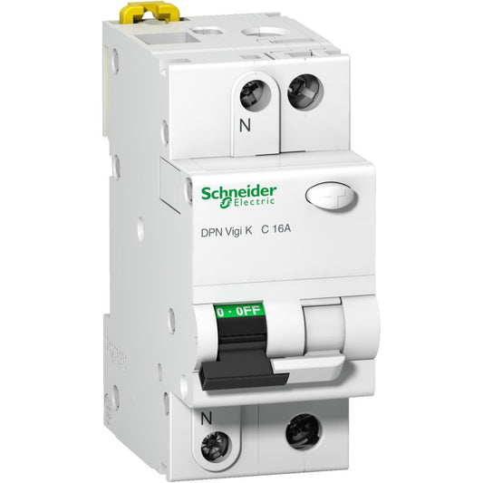 Schneider Electric - Disjoncteur différentiel 30mA 10A - 1P+N - 6kA - type AC courbe C - 2 modules - Acti9 DPN Vigi K - Réf. fab.: A9D20610